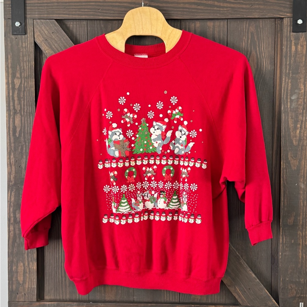 Vintage 90s Hanes Women’s Christmas Cats Sweatshirt Red Cottagecore‎ Size 4X